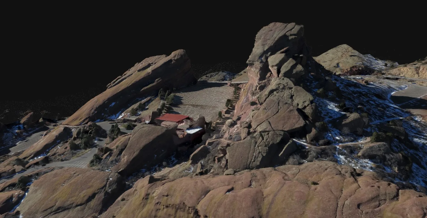 3D textured mesh of the Red Rocks Amphitheater generated from drone imagery