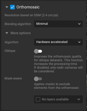 PIX4Dmatic orthomosaic processing settings
